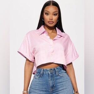 Fashion Nova Pink Button Down Cropped Shirt New Size xs-s